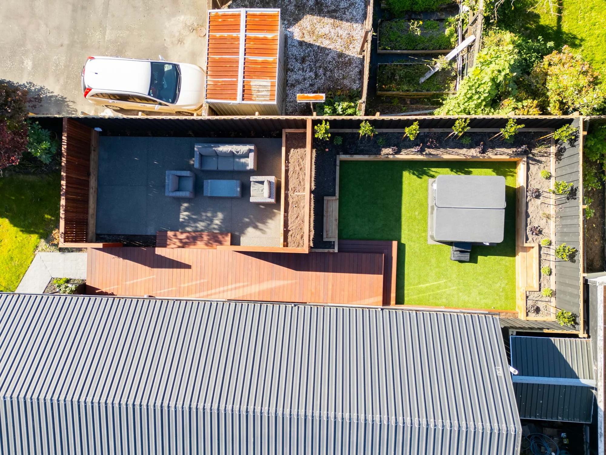 Aerial view of a full backyard rebuild in Christchurch
