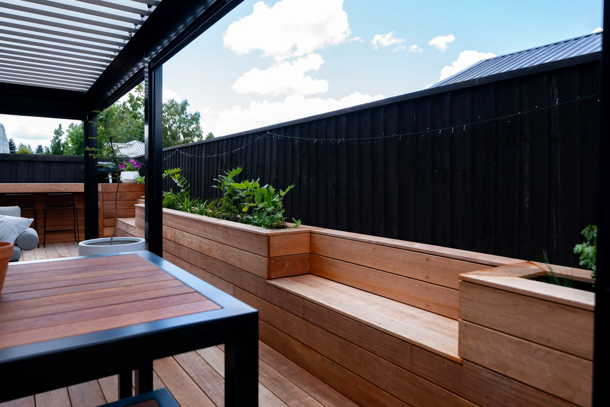 Kwila deck with opening louvre roof - Christchurch build