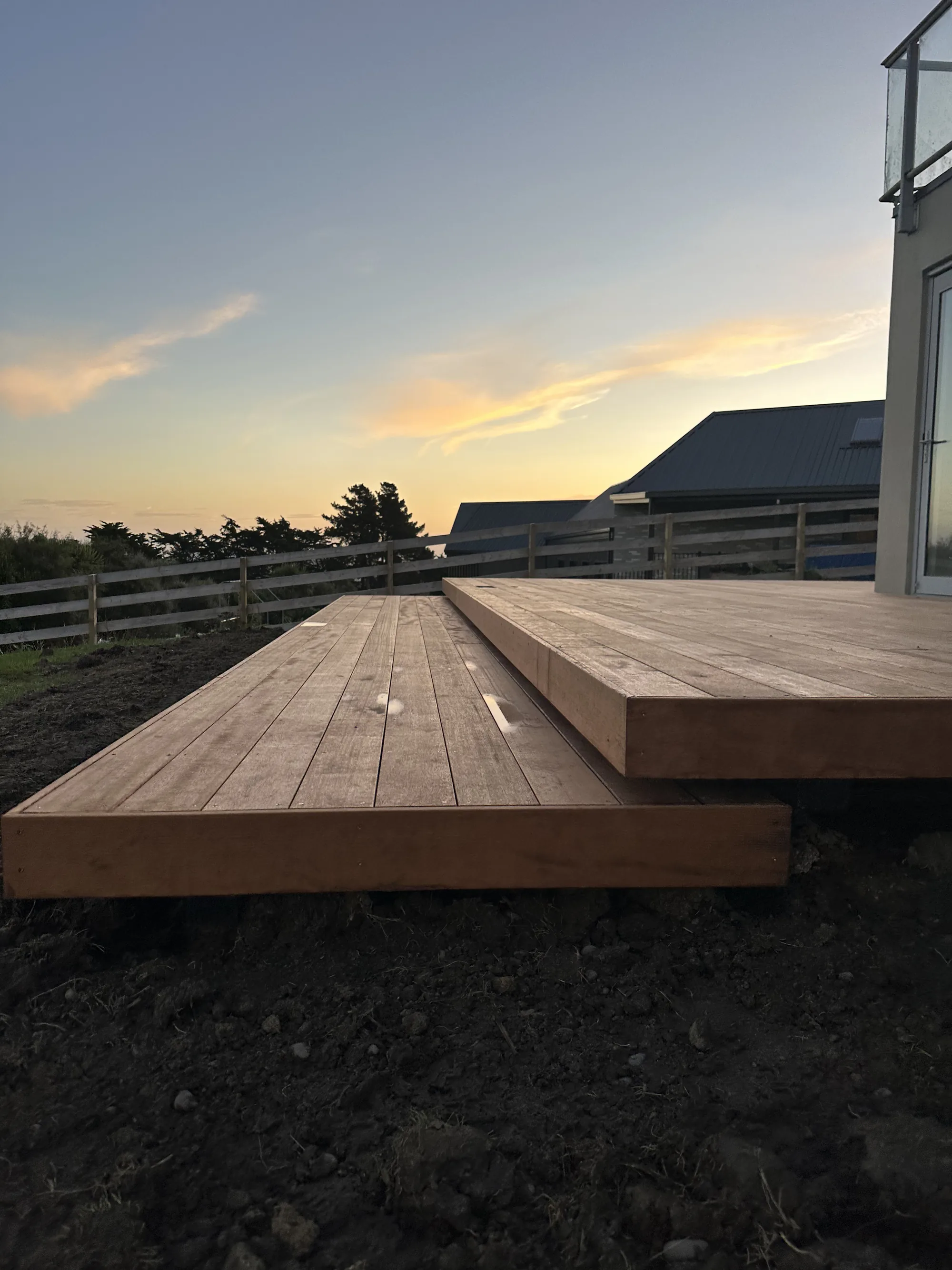 Timber deck at golden hour - Christchurch outdoor living build